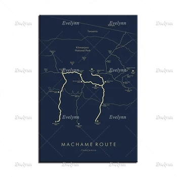 Machame Maršruto Žemėlapis | Kilimandžaras Pėsčiųjų Plakatas | Viskis Maršruto Plakatas | Takas Žemėlapyje Sienos Menas| Šiuolaikinių Namų Dekoras Drobė Spausdinama - 